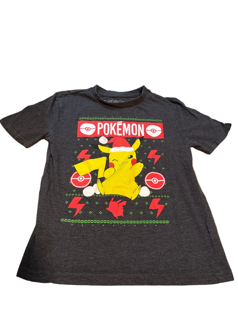 Pikachu Dark Grey Christmas T-Shirt Size Medium Boys